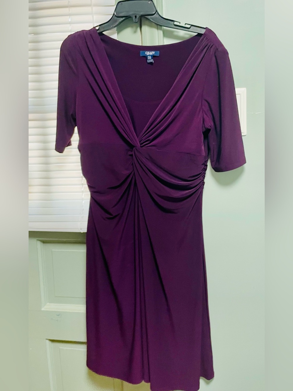 Chaps Plum Knee-Length Twist-Front Long Sleeve Dress